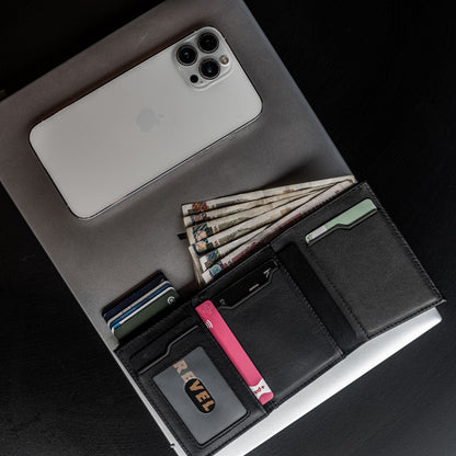 Проследимият кожен портфейл EP302 с RFID защита